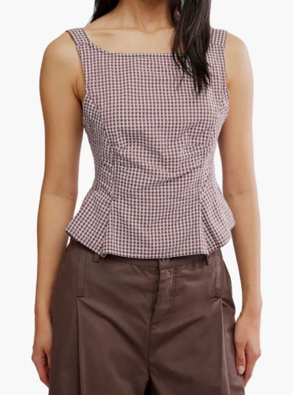 Free People Sunfaded Gingham Peplum